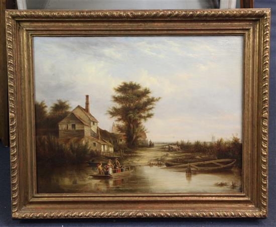 Attributed to Patrick Nasmyth (1787-1831) Ferry crossing in a landscape 17 x 23in.